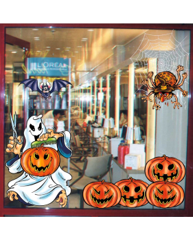 Sticker halloween fantôme coiffeur-vitrophanie-décoration-vitrine-événementielle-électrostatique-fêtes-sans-colle-repositionnable-réutilisable-DECO-VITRES