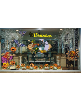 Sticker-halloween-araignée-dans-sa-toile-31-octobre-vitrophanie-décoration-vitrine-halloween-électrostatique-sans-colle-repositionnable-réutilisable-DECO-VITRES