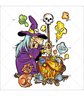 Sticker halloween sorcière chaudron