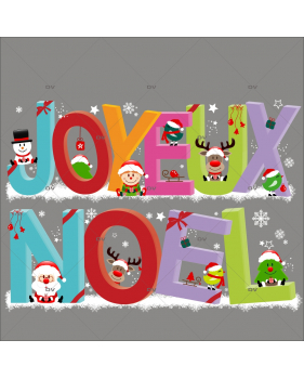 Sticker-banderole-joyeux-noël-sapin-père-noël-lutin-renne-cristaux-vitrophanie-décoration-vitrine-noël-opticien-électrostatique-sans-colle-repositionnable-réutilisable-DECO-VITRES