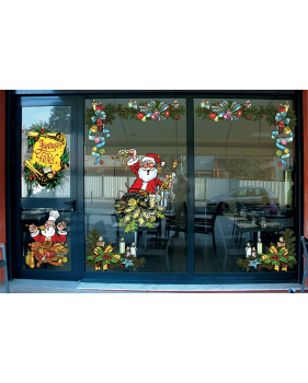 Sticker-père-noël-traiteur-chapon-fête-vitrophanie-décoration-vitrine-noël-traiteur-snack-restaurant-électrostatique-sans-colle-repositionnable-réutilisable-DECO-VITRES