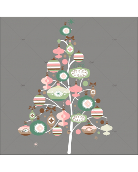 Sticker-sapin-boules-de-noël-cristaux-rose-vert-thème-romantique-couleurs-pastel-fête-vitrophanie-décoration-vitrine-noël-électrostatique-sans-colle-repositionnable-réutilisable-DECO-VITRES