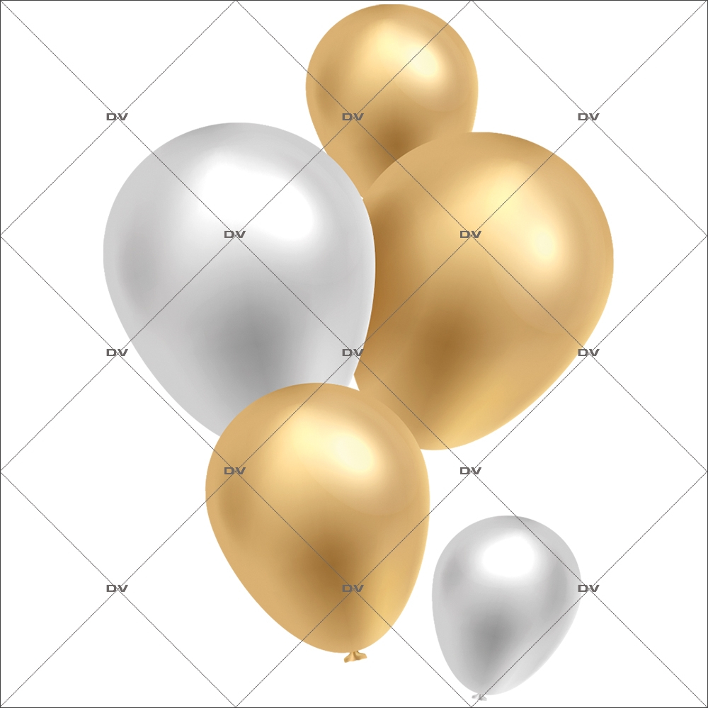 BAL3 - Sticker petite envolée de ballons dorés et argentés