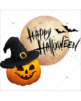 HALL101 - Sticker lune rousse Happy Halloween