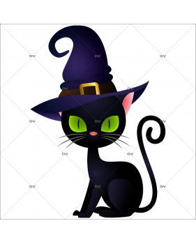 HALL102 - Sticker chat d'Halloween chapeau de sorcière