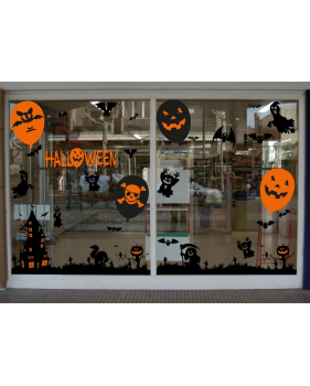 Sticker-Halloween-ballon-pirate-tête-de-mort-vitrophanie-décoration-vitrine-électrostatique-sans-colle-repositionnable-réutilisable-DECO-VITRES