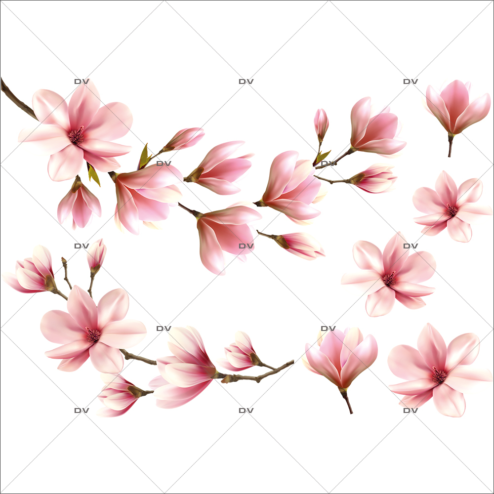 Stickers muraux muraux d'arbre à Bloem rouges, grand arbre aquarelle,  Magnolia Fleurs