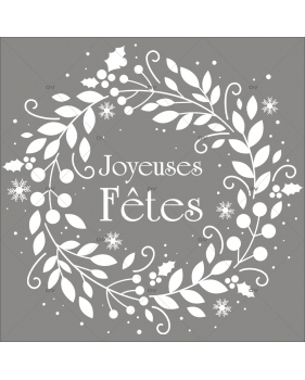 CR24 - Sticker couronne feuillages givrés Joyeuses Fêtes