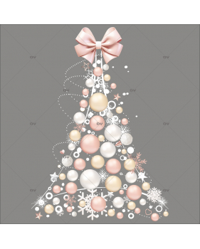 SP67 - Sticker sapin en boules et noeud rose boudoir