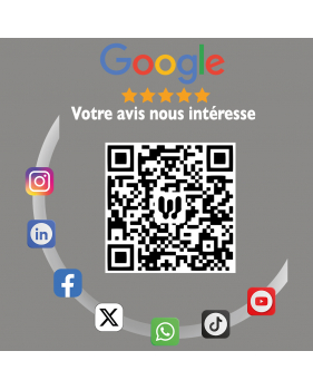 QR8 - Sticker QR Code collecte avis Google icônes réseaux sociaux en arc