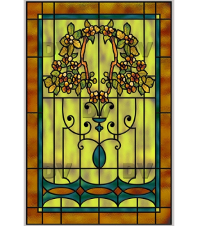 Sticker électrostatique pour vitre, effet vitrail floral et typique,  électrostatique pour fenêtre, teintes vertes, rouges et jaunes, 23 cm X 67  cm
